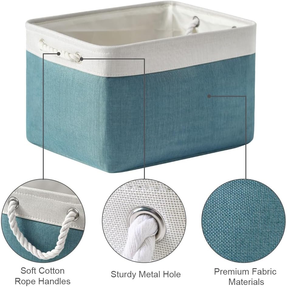 TheWarmHome Organization and Storage basket for Organizing - 3 Pack 16x12x12 inch Cube Storage Bin for Shelves, Fabric Storage Cubes for Organizer Cloth Closet Toy Box (White & Green)