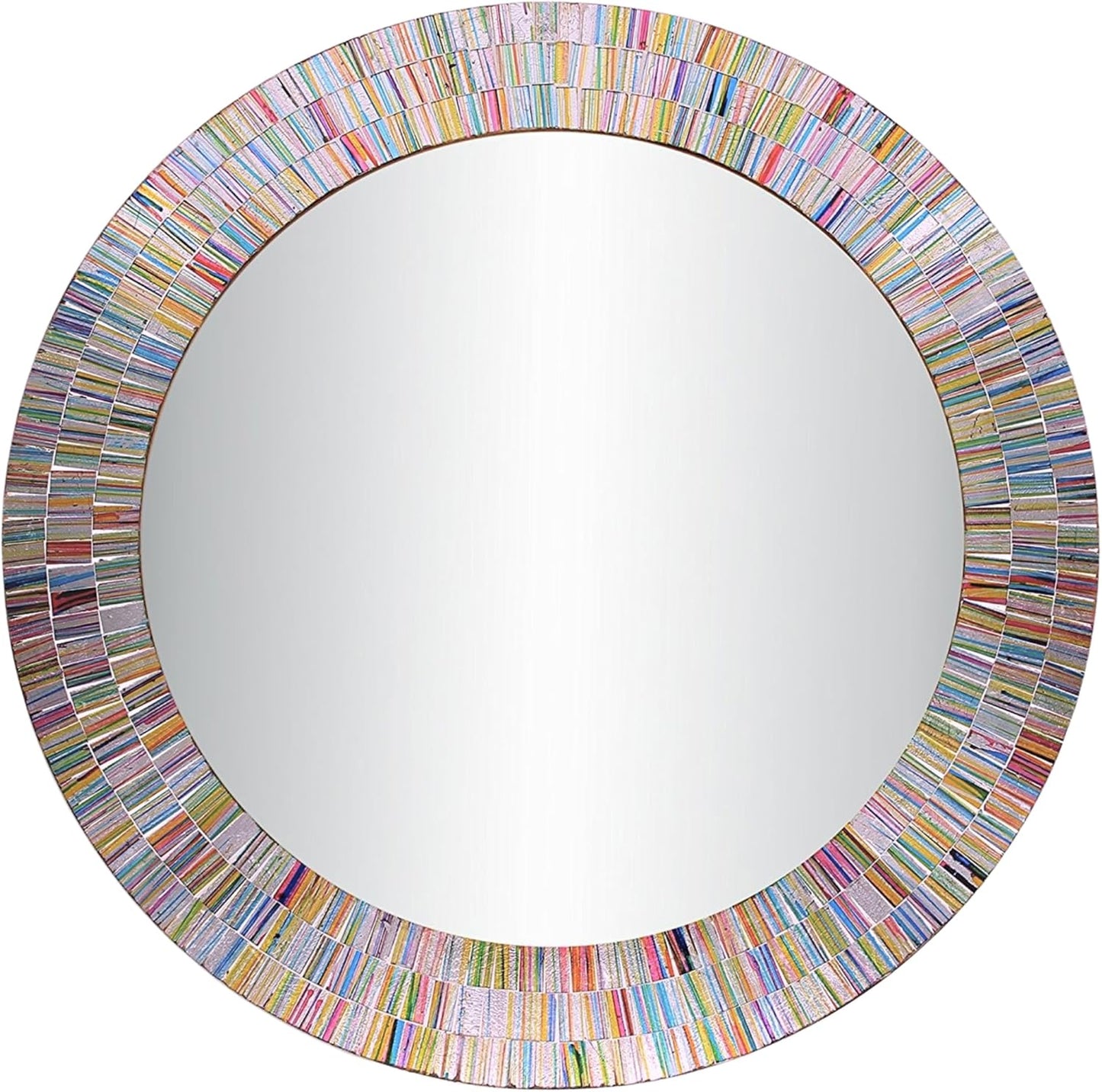 Bohemian Rainbow Wall Mirror -Glass Mosaic Mirror Decorative Wall Mirror, Multi Color Spectrum Wall Mountable, 24" Multi-Color Round Framed Mirror
