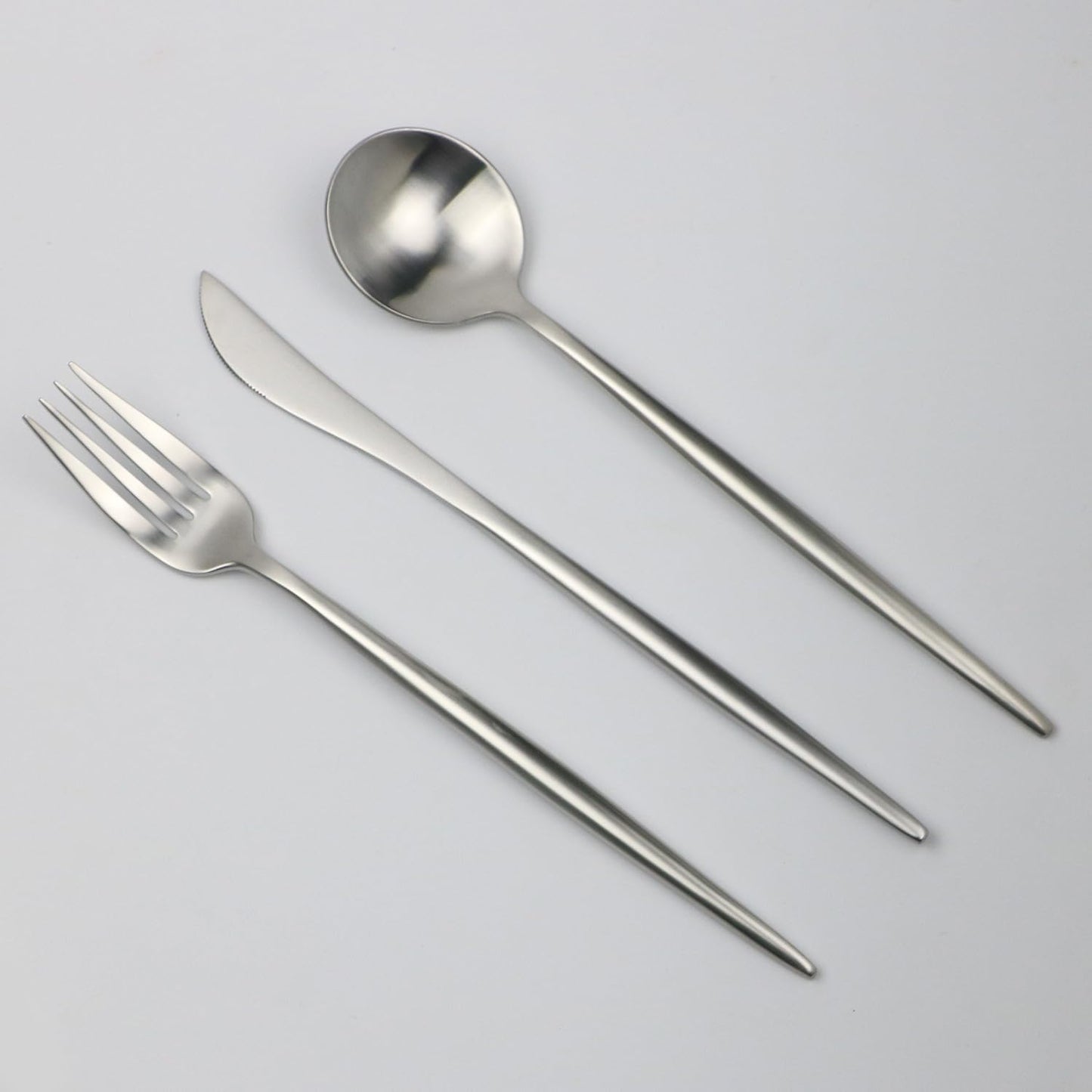 5-Pieces Luxury Silver 18/10 Stainless Steel Flatware Set, Matte Finish, Service for 1