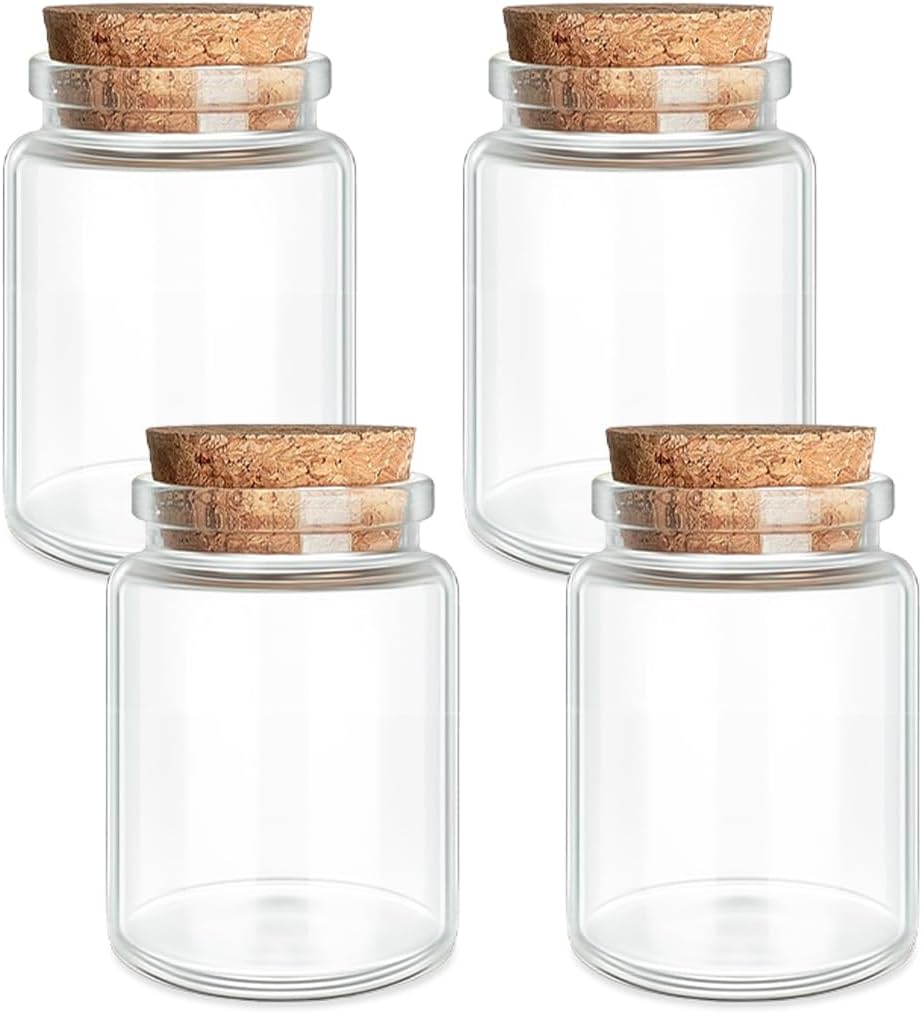JIUYUE 4 pcs 80 ml Small Glass Bottles with Cork(2.7 oz-1.85x2.75 inch)