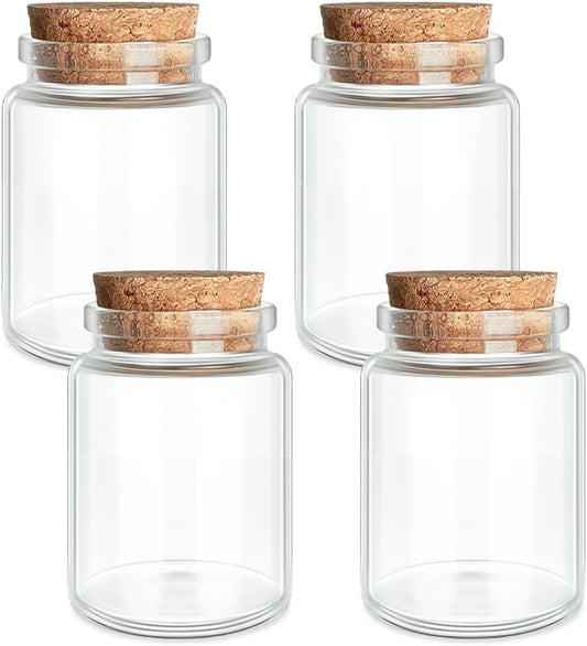 JIUYUE 4 pcs 80 ml Small Glass Bottles with Cork(2.7 oz-1.85x2.75 inch)