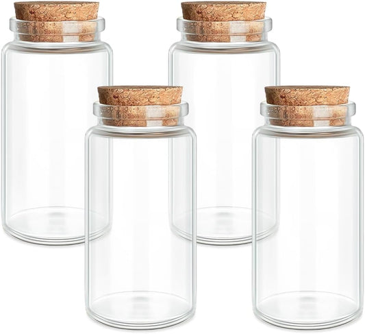JIUYUE 4 pcs 100 ml Small Glass Bottles,Cork Decoration(3.38 oz-1.85x3.54 inch)