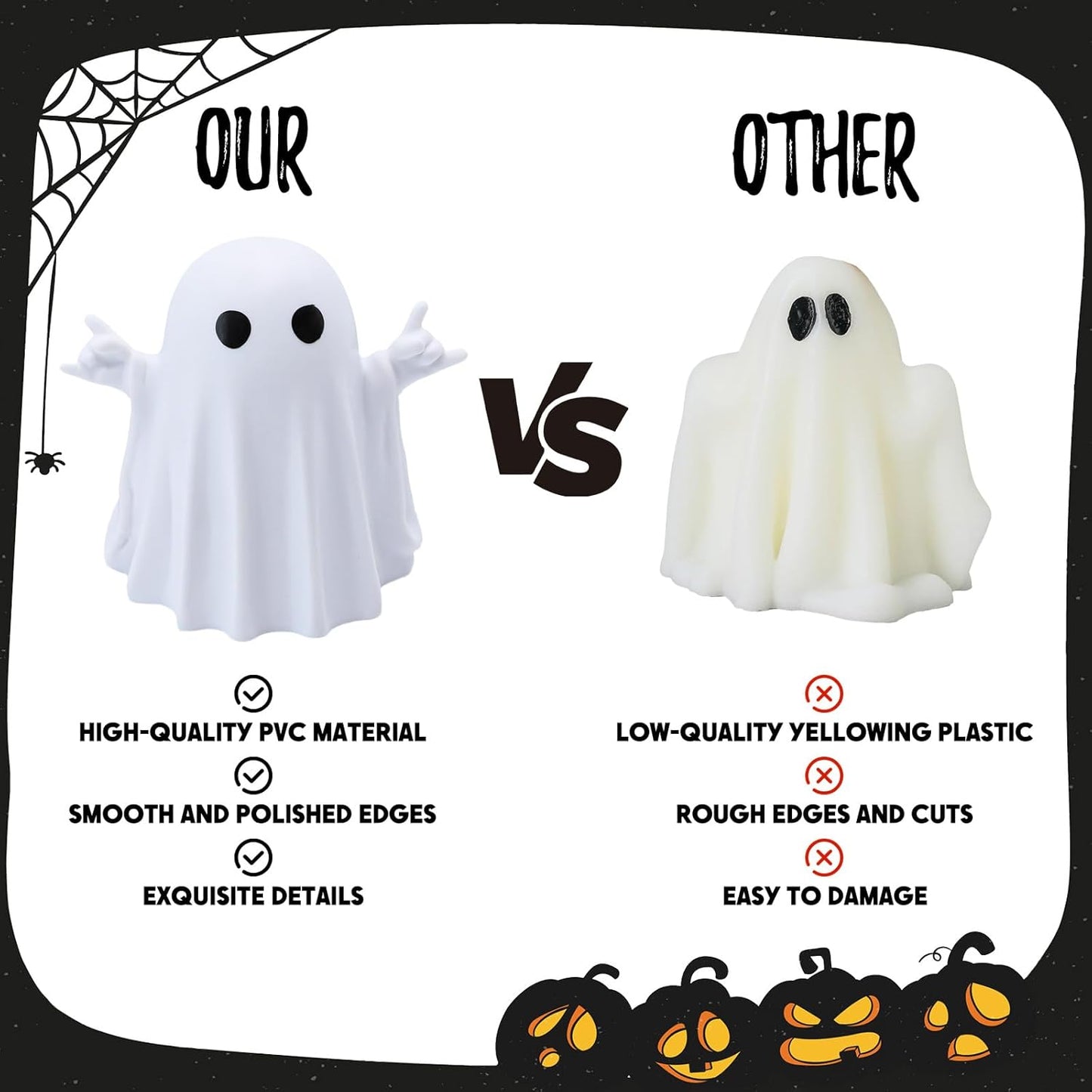 Halloween Ghost Figurine Halloween Desk Ornaments Funny Gestures Spooky Ghost Statue Cartoon Cute Mini Resin Spooky Ornaments for Holiday Home and Office Decorations