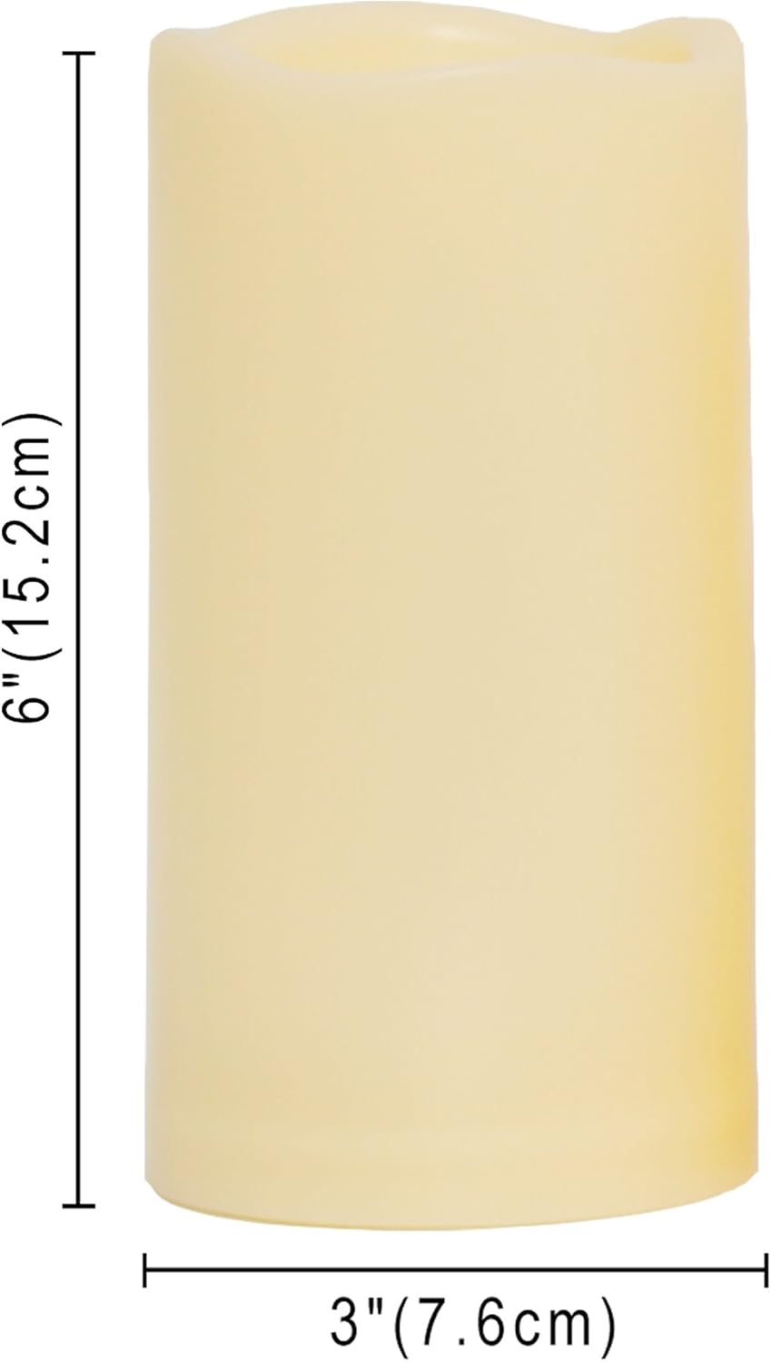 CANDLE CHOICE Waterproof Outdoor Battery Operated Flameless Candles with Timer Realistic Flickering Plastic Fake Electric LED Pillar Lights for Lantern Wedding Christmas Decorations 3x6 Inches 2 Pack