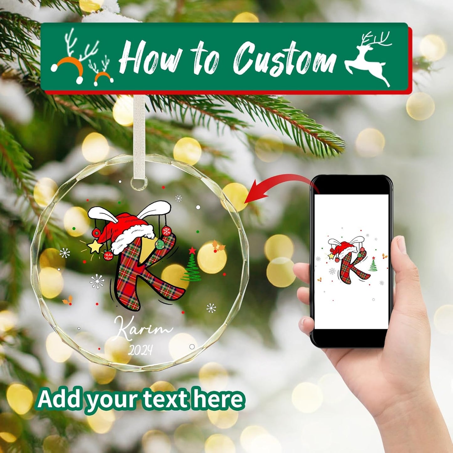 Personalized Christmas Ornaments with Initial Name, Acrylic Custom Monogram Initial A-Z Christmas Ornament 2025 for Kids Family Friends, Customized Letter Name Ornaments for Christmas Tree Decorations