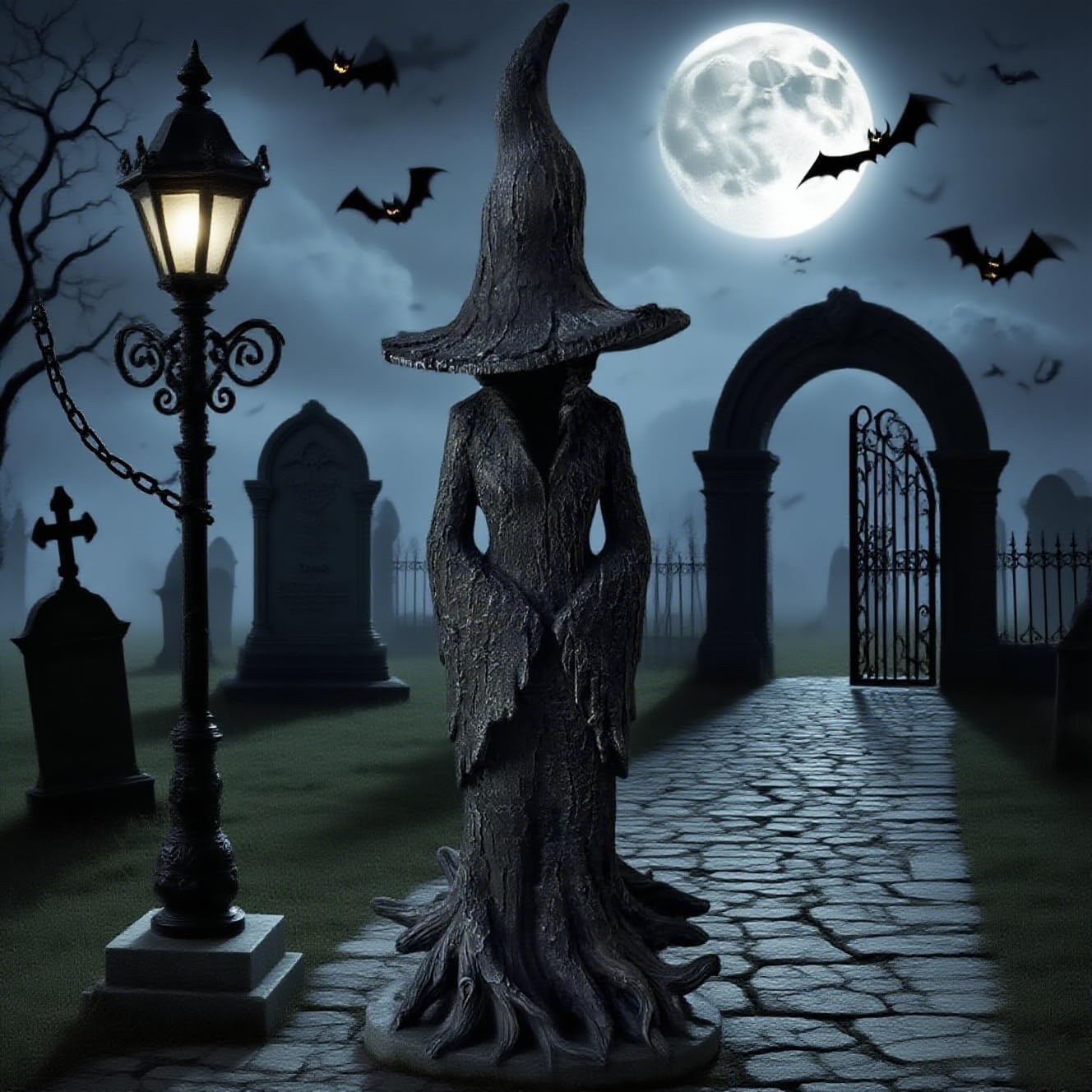 Gothic Halloween Resin Figurine, Retro Magician Decor Dark Fantasy Ornament, Enchanting Witch Statue, Resin Hand-Painted Enchanting Witch Statue (11.8in)