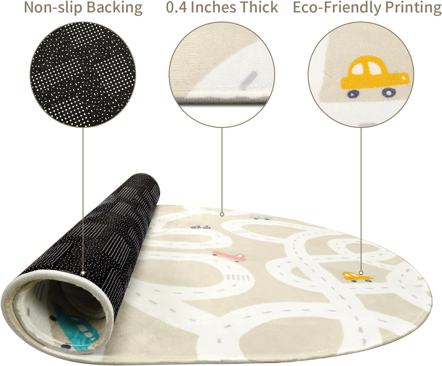 STARUIA Small Kids Rug for Kids Room, 3'x5' Washable Road Rug for Baby Nursery, Non-Slip Car Rugs for Playroom, Tan Traffic Play Mat Soft Fun Rugs for Boys Girls Dorm Toy Room Tent