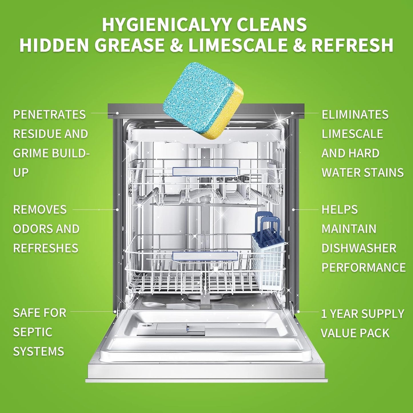 NATRUTH Dishwasher Cleaner And Deodorizer Tablets -30 Pack for Deep Cleaning, Deodorizing & Protecting, Prevents Buildup.Heavy Duty And Septic Safe.Clean Dish Washer For Limescale, Odor, Smell (Lemon)