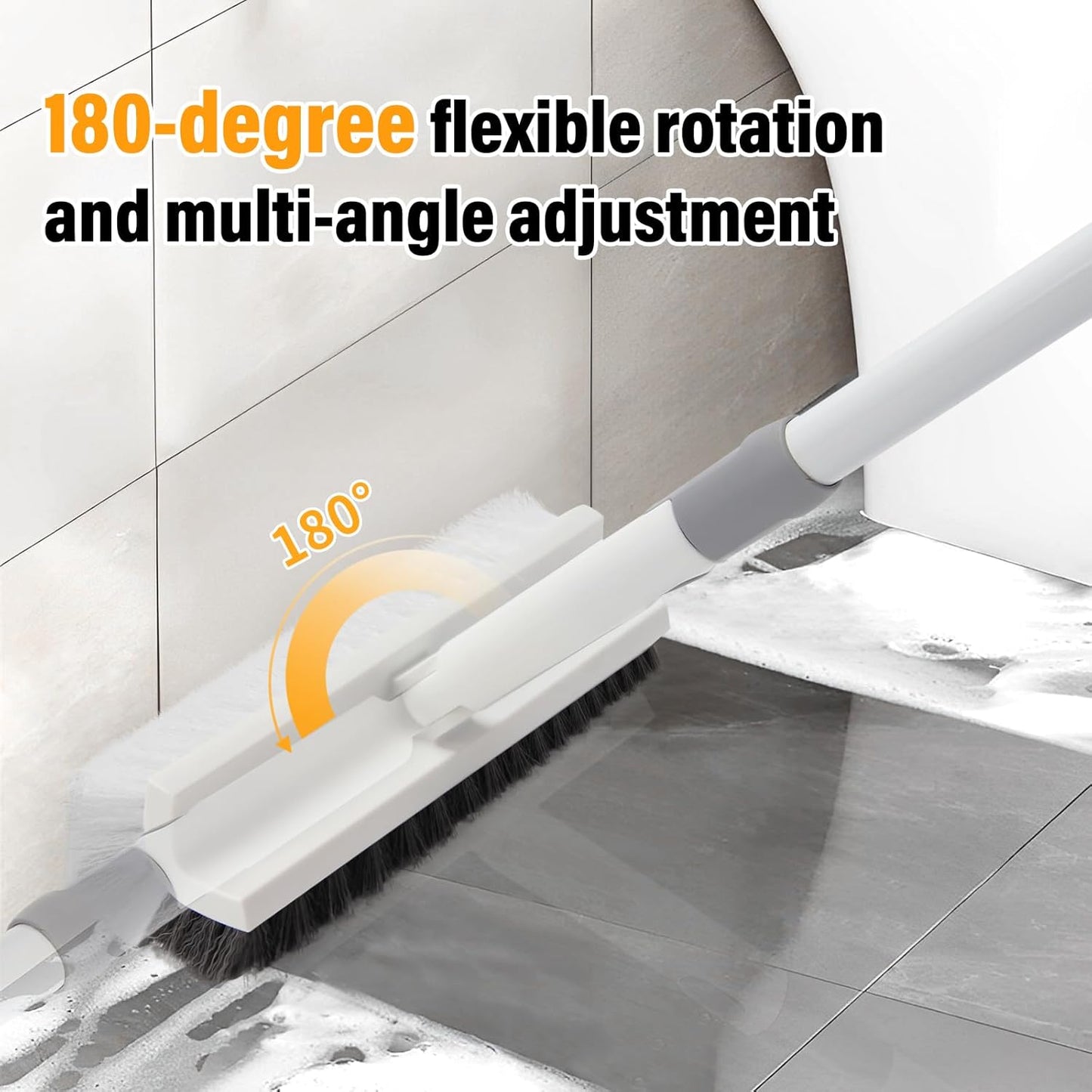 Scrub Brush Floor Brush with Long Handle,Double-Sided V-Shaped Scrub Brush，Shower Floor Scrubber for Cleaning, Tile Scrub Brush with Stiff Bristles, 52'