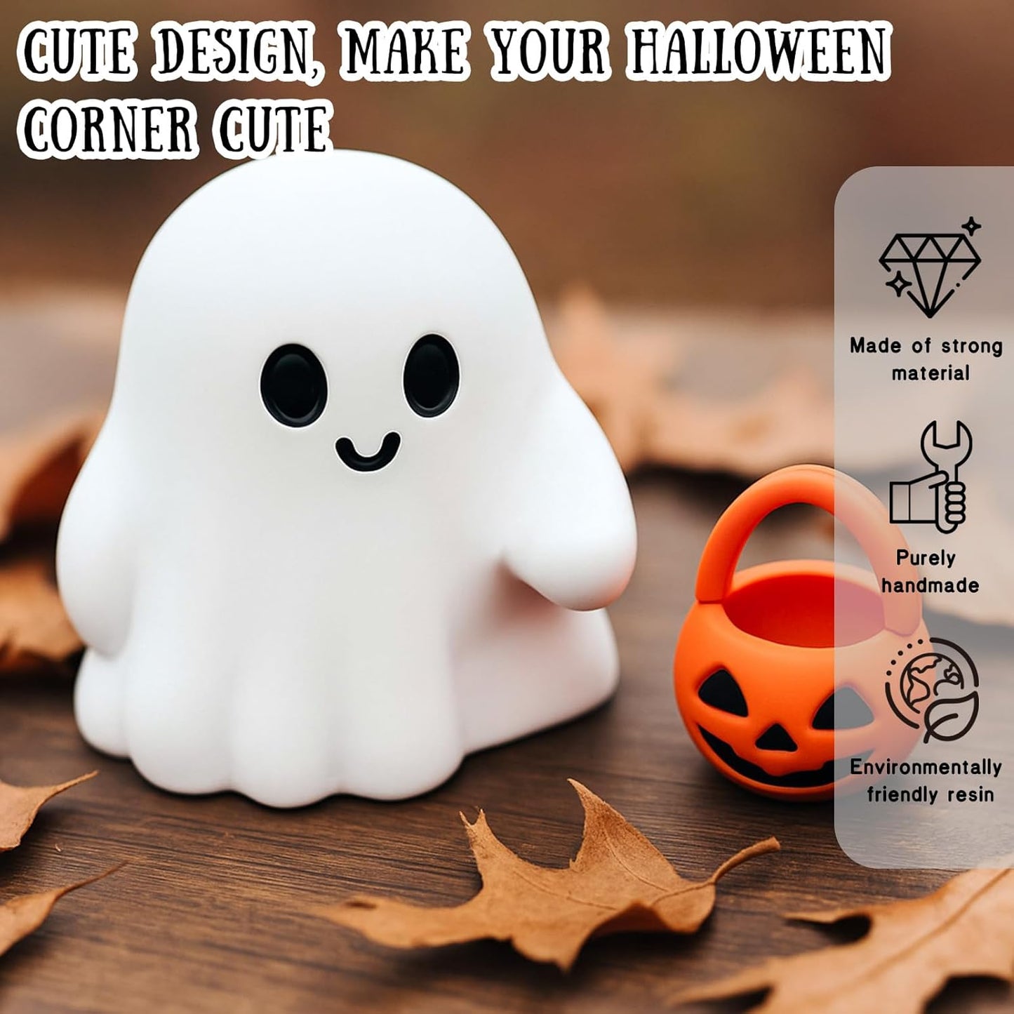 3 Pcs Halloween Ghost Figurine Ghost Resin Halloween Statue Cute Spooky Carrying Pumpkin Basket Designs Spooky Desk Display Ornament for Home and Office Tabletop Art Decoration