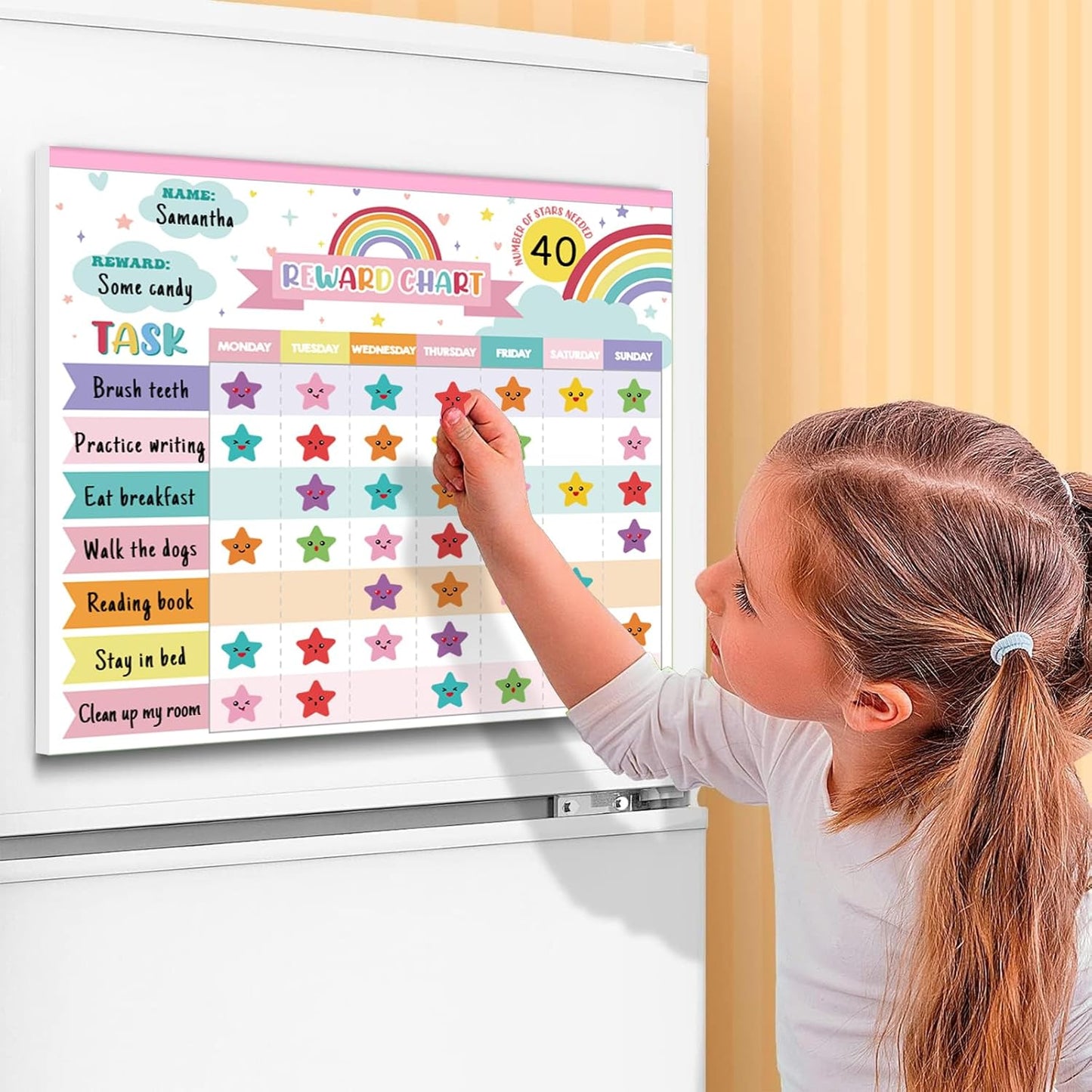 Reward Chart for Kids,Magnetic Behavior Chore Chart for Kids at Home,26 Rainbow White Chore Charts,1960 Star Stickers,56 Reward Stickers,Incentive Chore Chart to Develop Responsibility and Good Habits