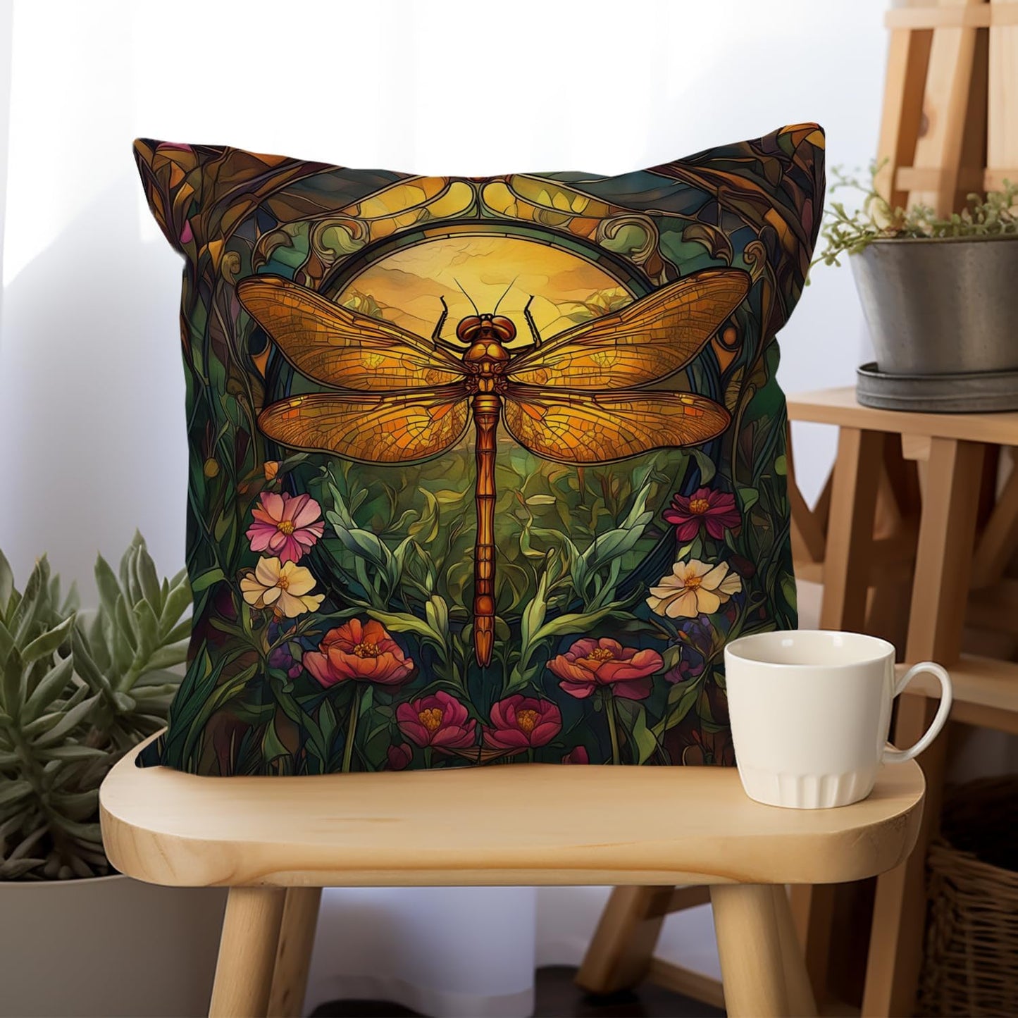 YOU FOUND ME William Morris Abstract Vintage Floral Dragonfly Design Throw Pillow Covers Home Decor, Retro Art Deco Pillowcase Cushion Cover for Bed Sofa Living Room, Square 18x18inch (Dragonfly)