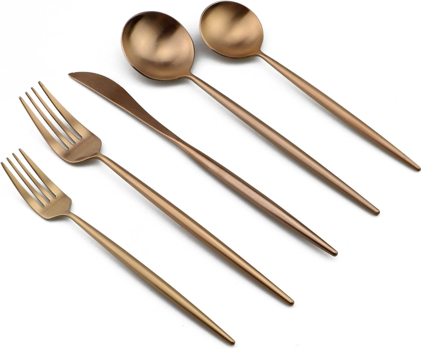 5-Pieces Luxury Rose Gold 18/10 Stainless Steel Flatware Set, Matte Finish, Service for 1