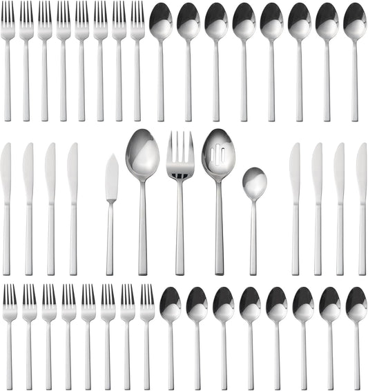 Alata Cube 45-Piece Forged Stainless Steel Flatware Set Cutlery Set,Service for 8,Silver Finish,Dishwasher Safe