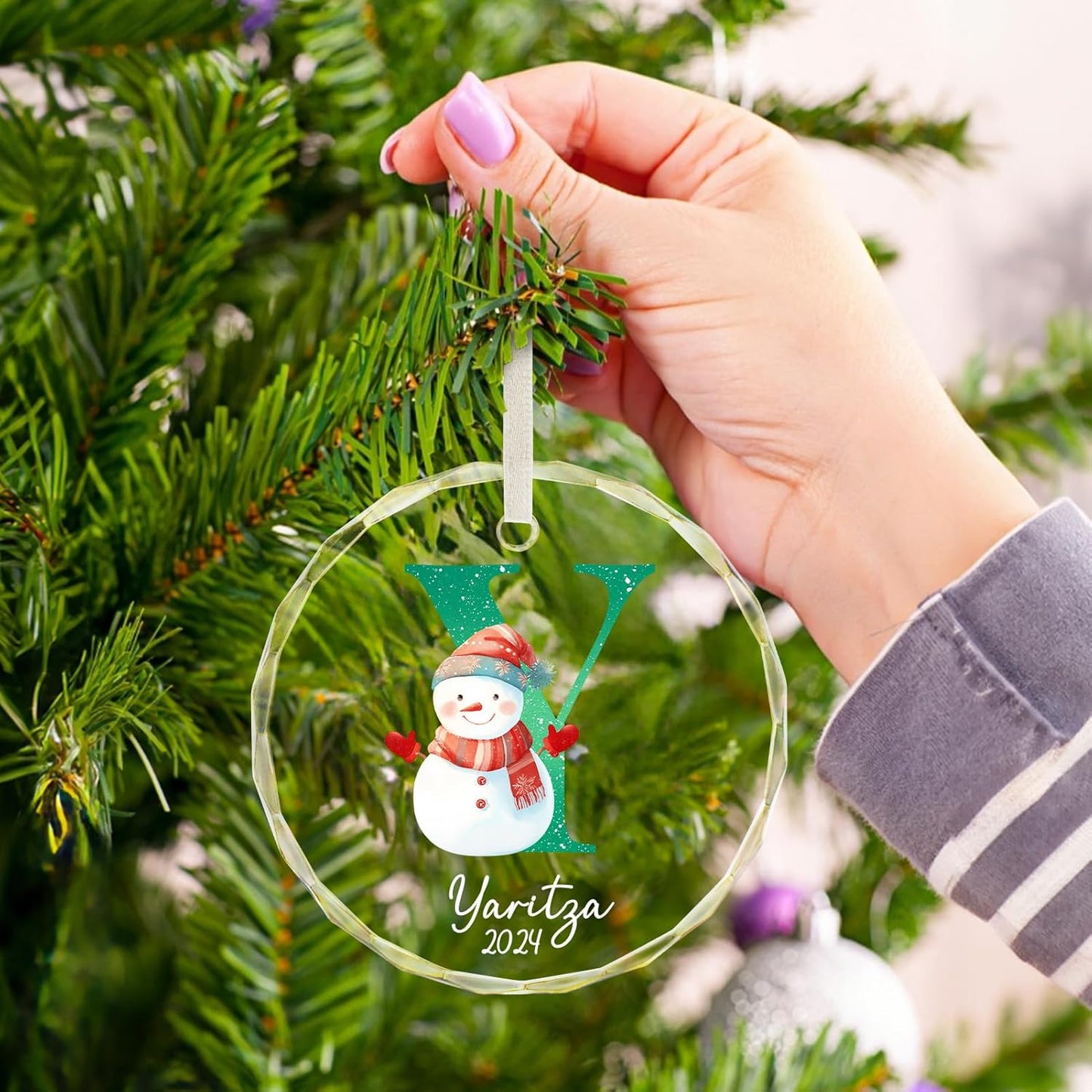 Personalized Christmas Ornaments with Initial Name, Acrylic Custom Monogram Initial A-Z Christmas Ornament 2025 for Kids Family Friends, Customized Letter Name Ornaments for Christmas Tree Decorations