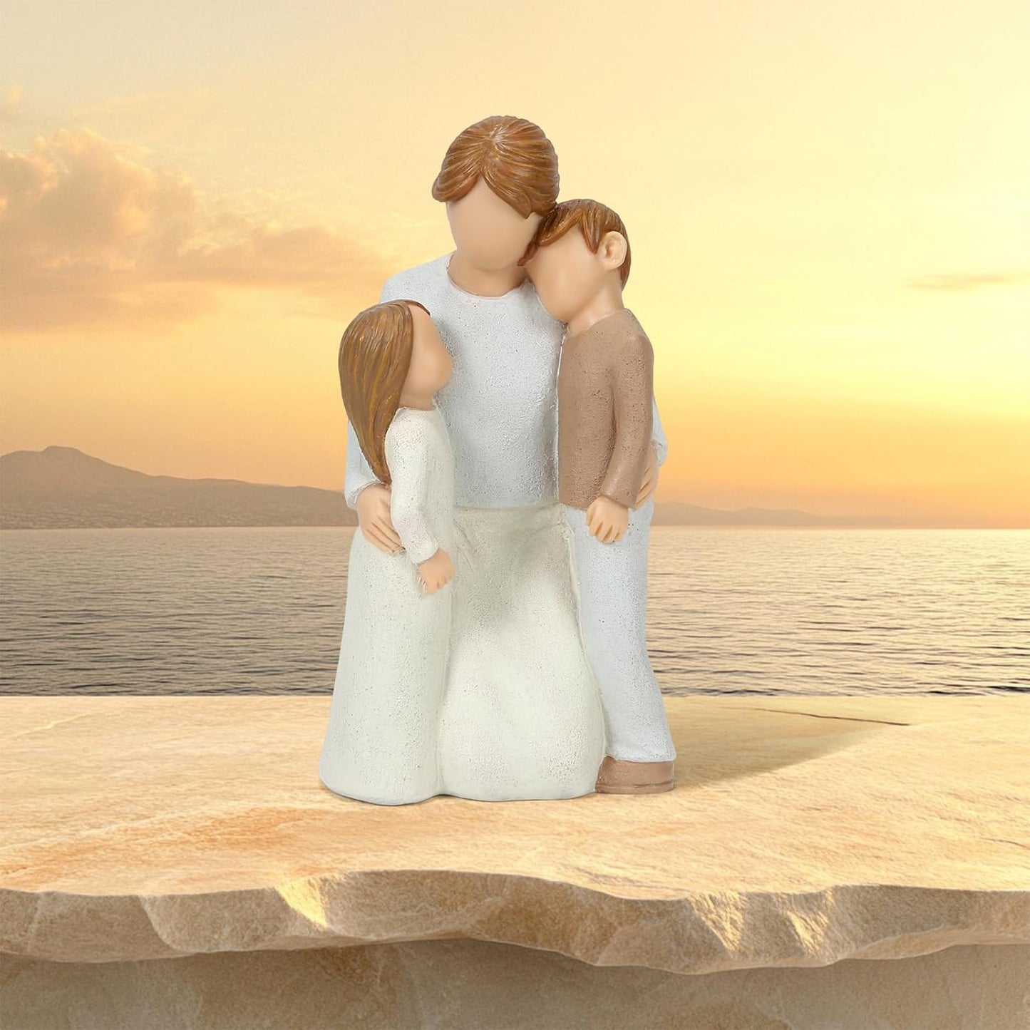 Mom and 2 Kids Figurines, Mother Cuddle Kids Statues, Sculpted Hand-Painted Figures Love My Mom Gift for Mother’s Day Anniversary Birthday Christmas