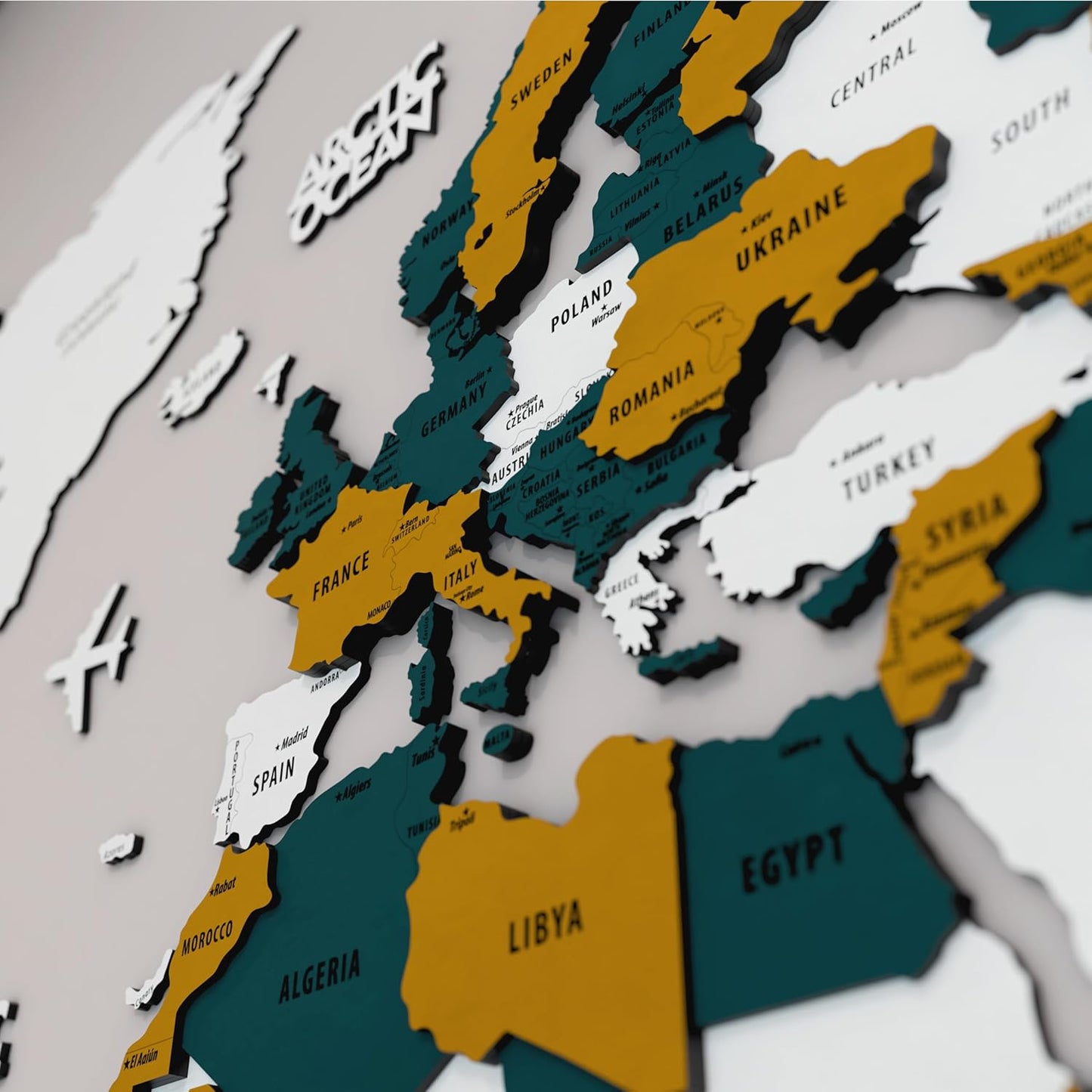 Colorfull Worlds 3D Wooden World Map Wall Art | Unique Wall Decor with Pins for Travel Enthusiasts | Home and Office Wall Décor | Gold-Blue | XXLarge