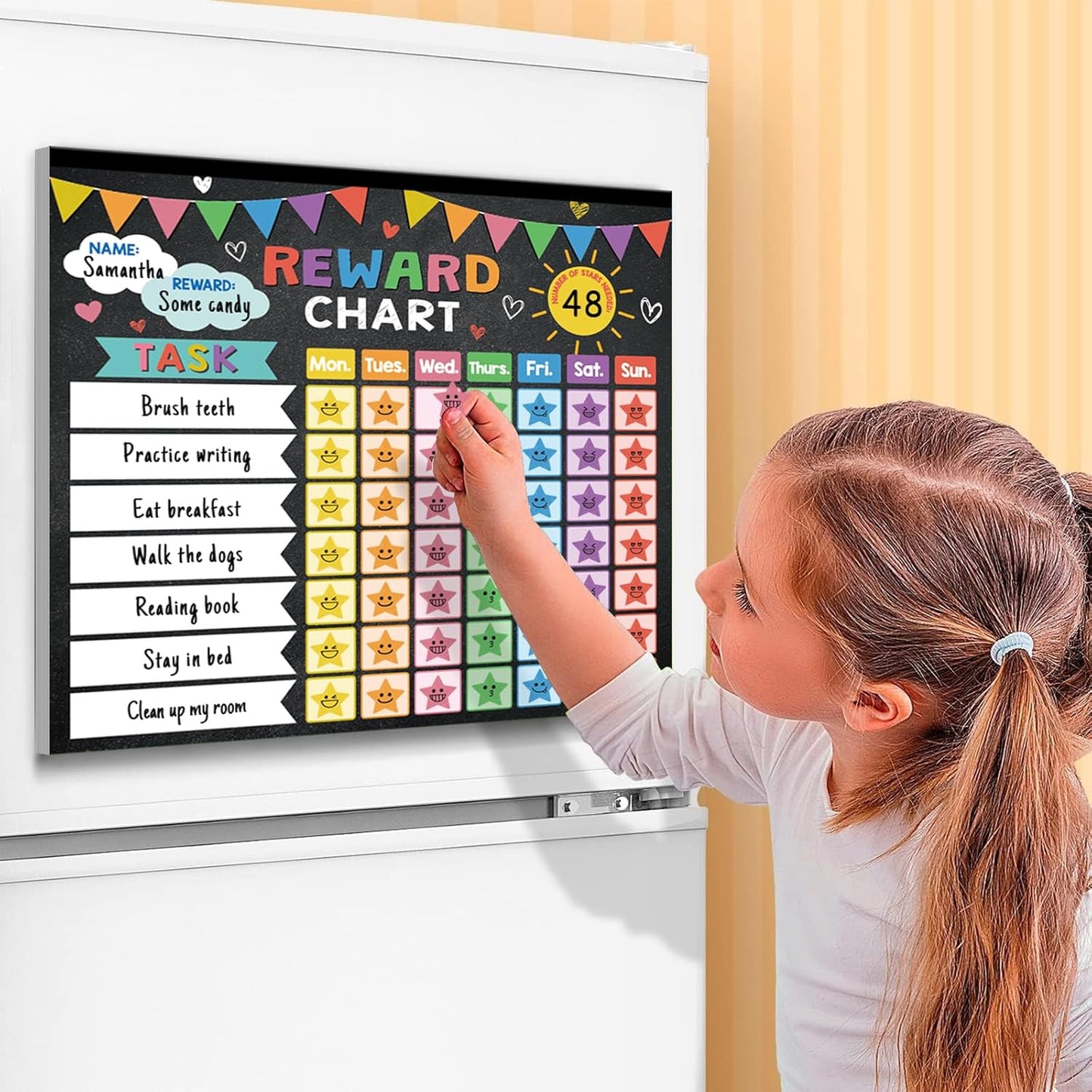 Reward Chart for Kids,Magnetic Behavior Chore Chart for Kids at Home,26 Black Chore Charts,1960 Star Stickers,56 Reward Stickers,Incentive Chore Chart to Develop Responsibility and Good Habits