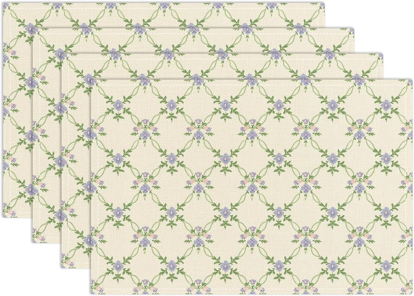 Floral Placemats Set of 4, Greenery Table Mat for Home Kitchen, Restaurants, Outdoor Linen Washable Place Mats 12x18 inch Party Event Dining Decoration-02