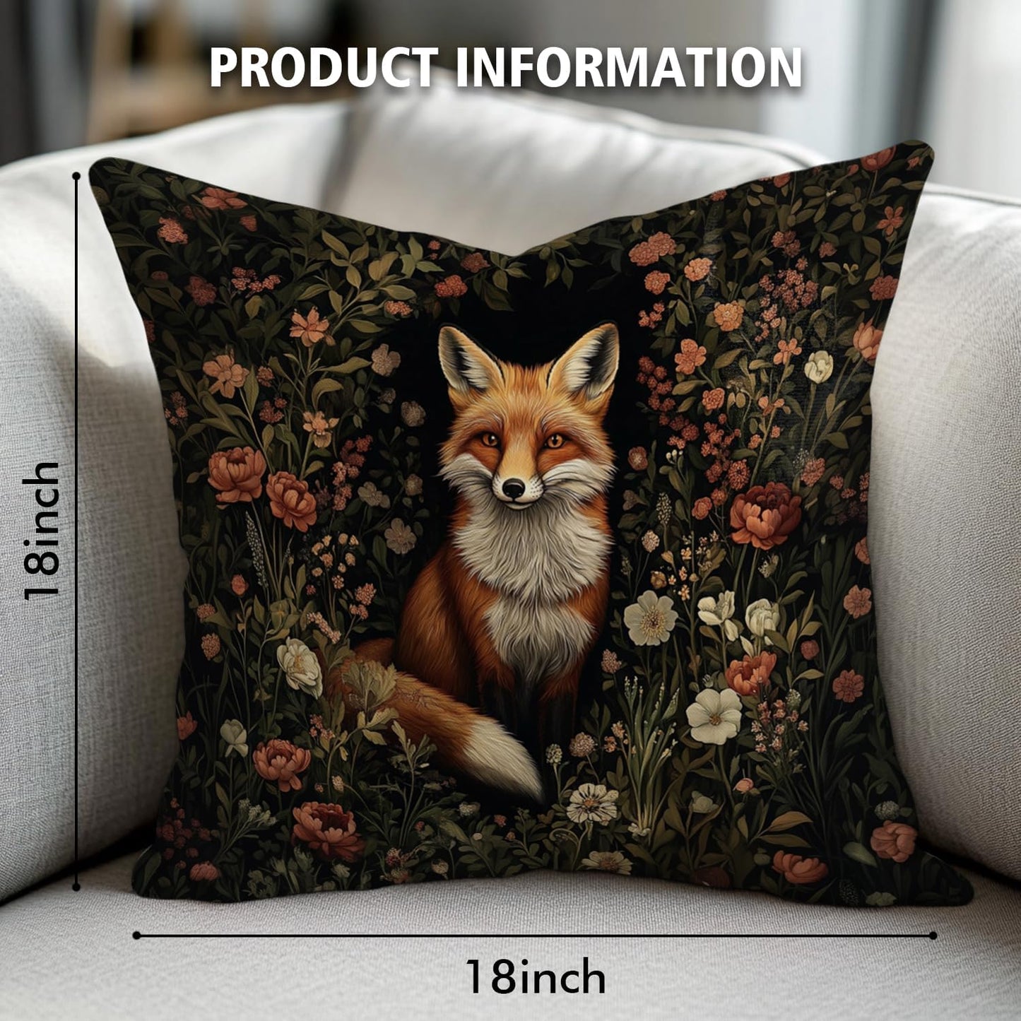 William Morris Abstract Vintage Floral Velvet Butterfly Design Throw Pillow Covers Home Decor, Retro Art Deco Pillowcase Cushion Cover for Bed Sofa Living Room, Square 18x18inch (Orange-Fox2)