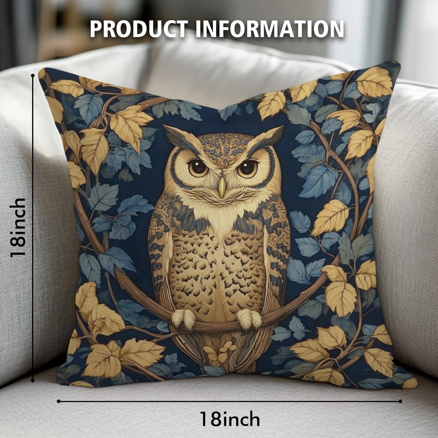YOU FOUND ME William Morris Abstract Vintage Floral Velvet Butterfly Design Throw Pillow Covers Home Decor, Retro Art Deco Pillowcase Cushion Cover for Bed Sofa Living Room, Square 18x18inch (Owl)