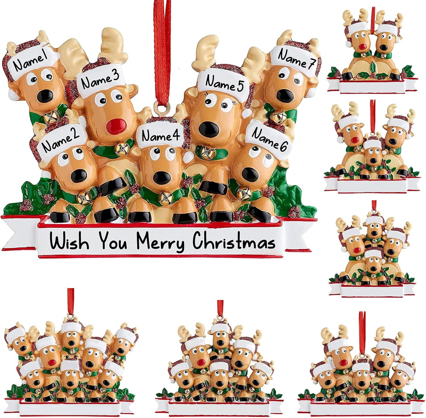 Personalized Deer Christmas Ornaments 2025 Family of 2,3,4,5,6,7,8 Custom Name Reindeer Xmas Ornament with Text,Customized Christmas Decoration Gifts - Family of 7
