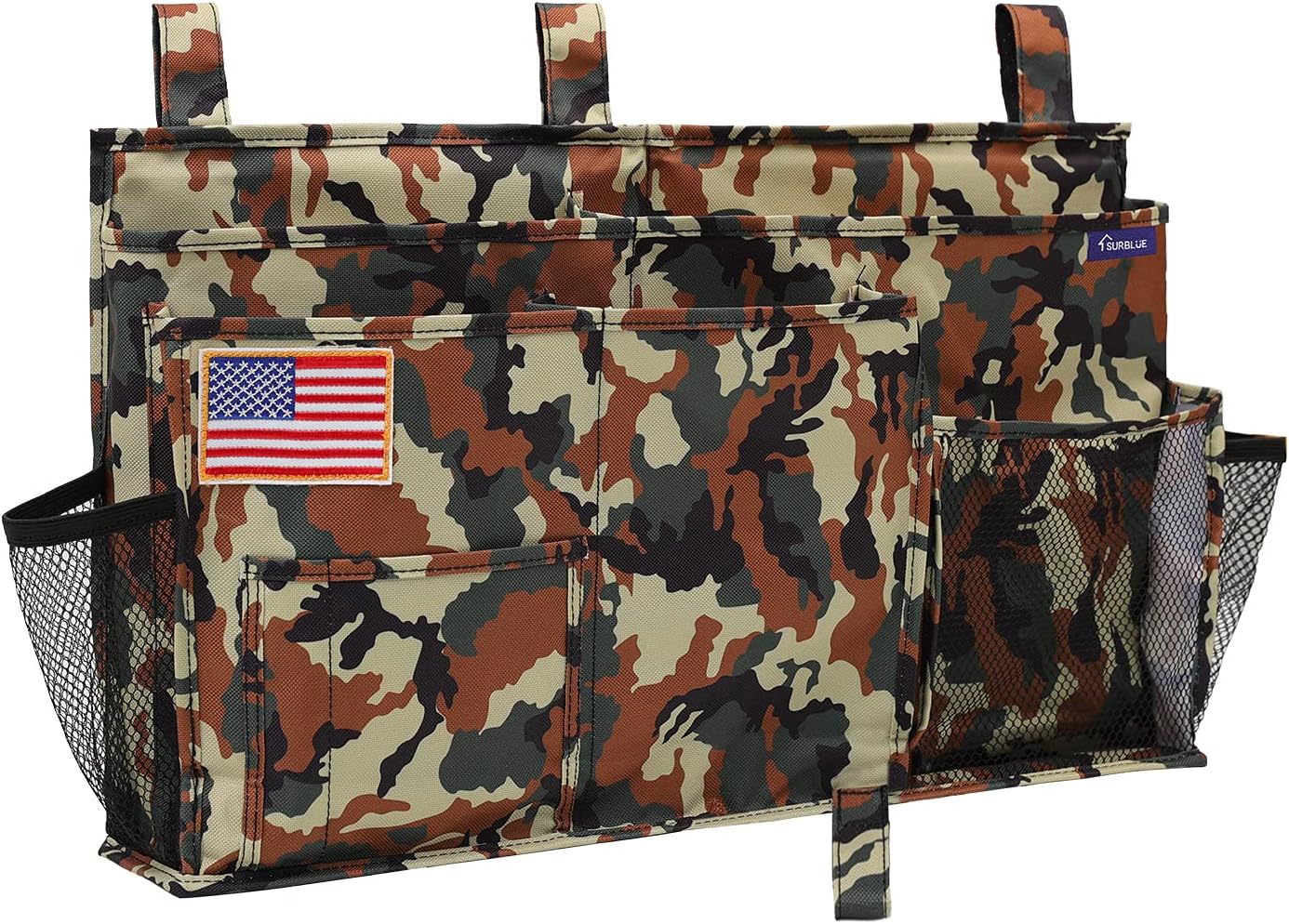 Surblue Bedside Caddy Hanging Organizer Storage Bag Pocket for Bunk, Hospital, College Dorm Rooms, Baby Bed Rails, Camp - 8 Pockets (Large, Jungle)