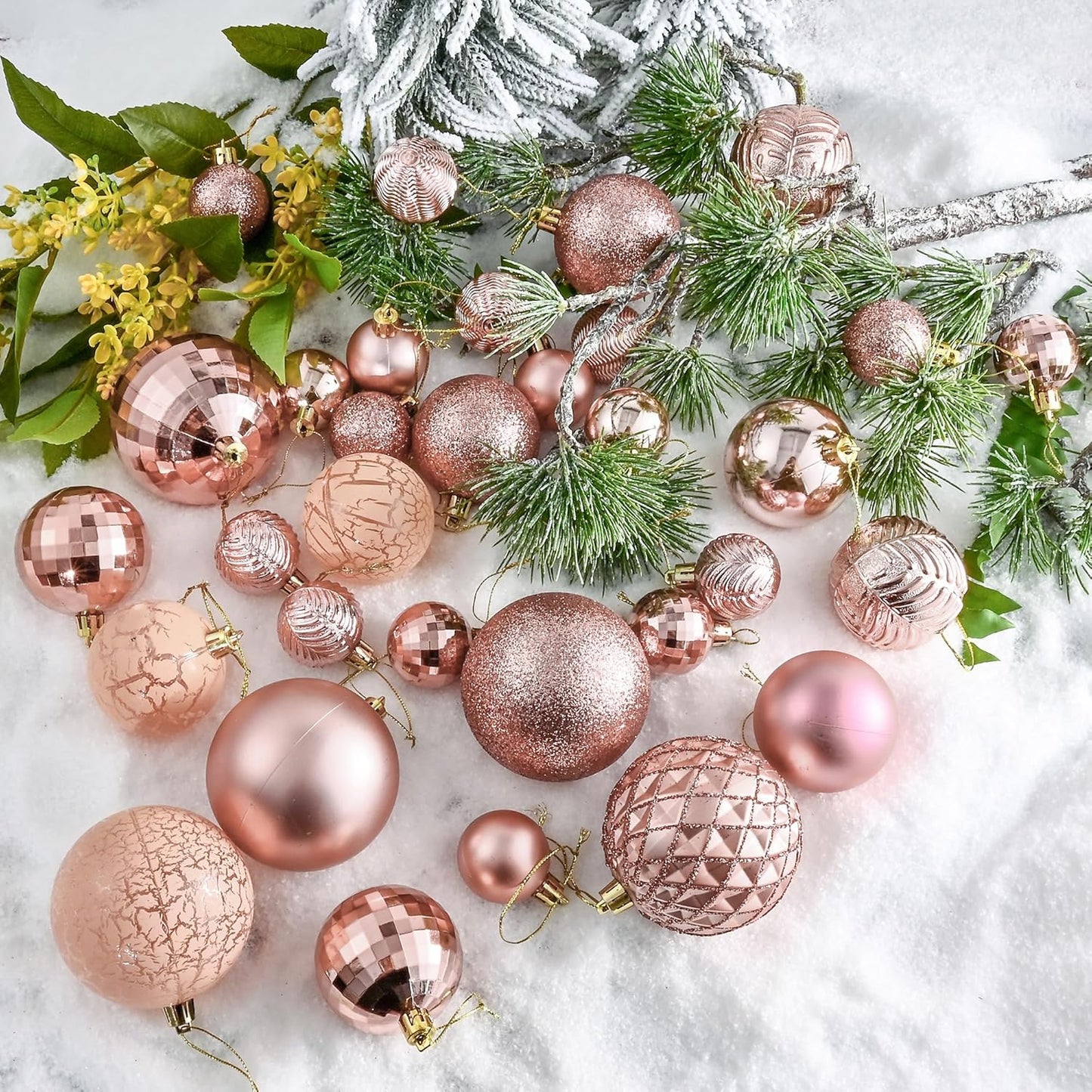 LANGXUN 36pcs Rose Gold Christmas Tree Decorations Balls, Bolas De Navidad, 2025 Christmas Decor, Indoor Outdoor Shatterproof Christmas Ornaments, Xmars Party Wedding Suppiles