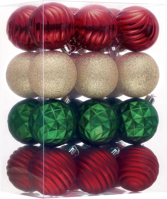 Valery Madelyn Christmas Ornaments Tree Decorations Set for Fall Halloween, 24ct Red Green Gold Shatterproof Ball Ornaments, 2.36" Hanging Ornament Bulk for Xmas Holiday Party Decor