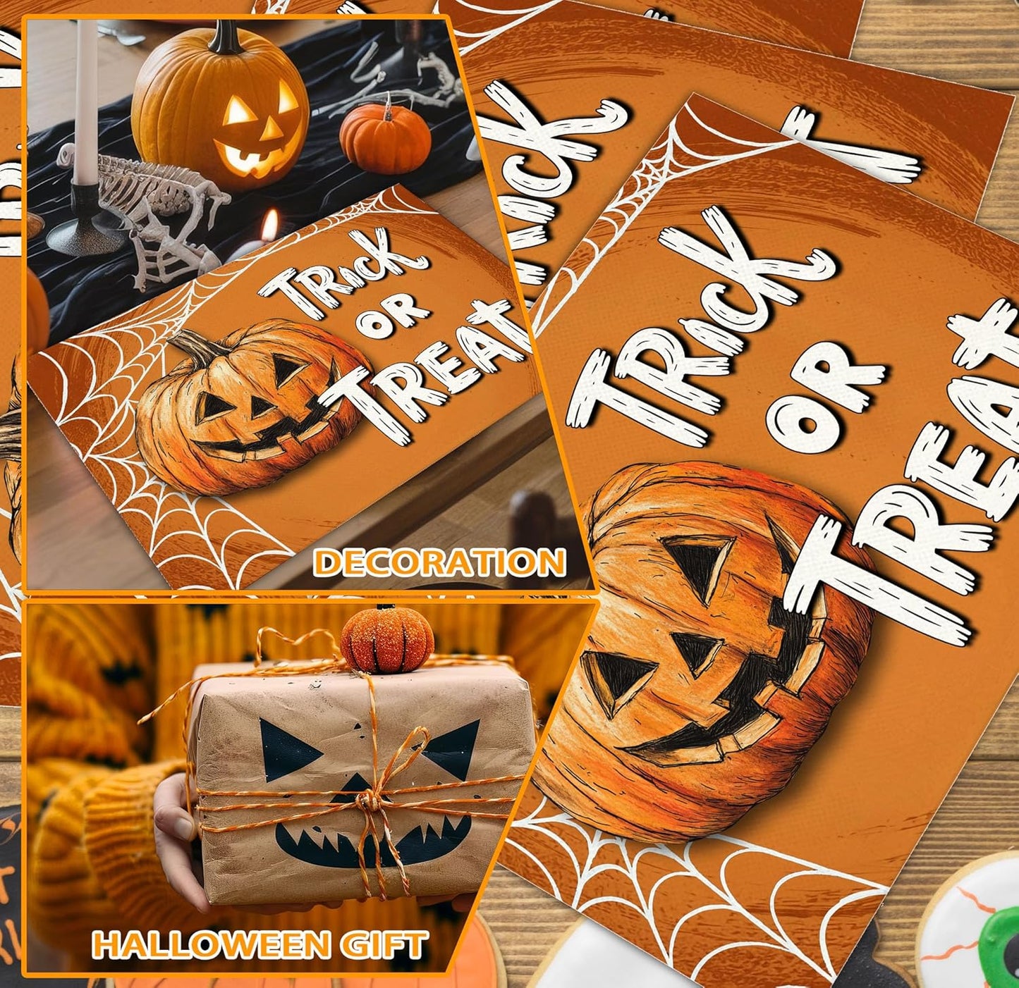 Halloween Pumpkin Placemats Set of 4, 12x18 Inch Trick Or Treat Table Mat, Washable Heat Resistant Place Mats for Kitchen Dining Table, Halloween Themed Decoration for Home-B06