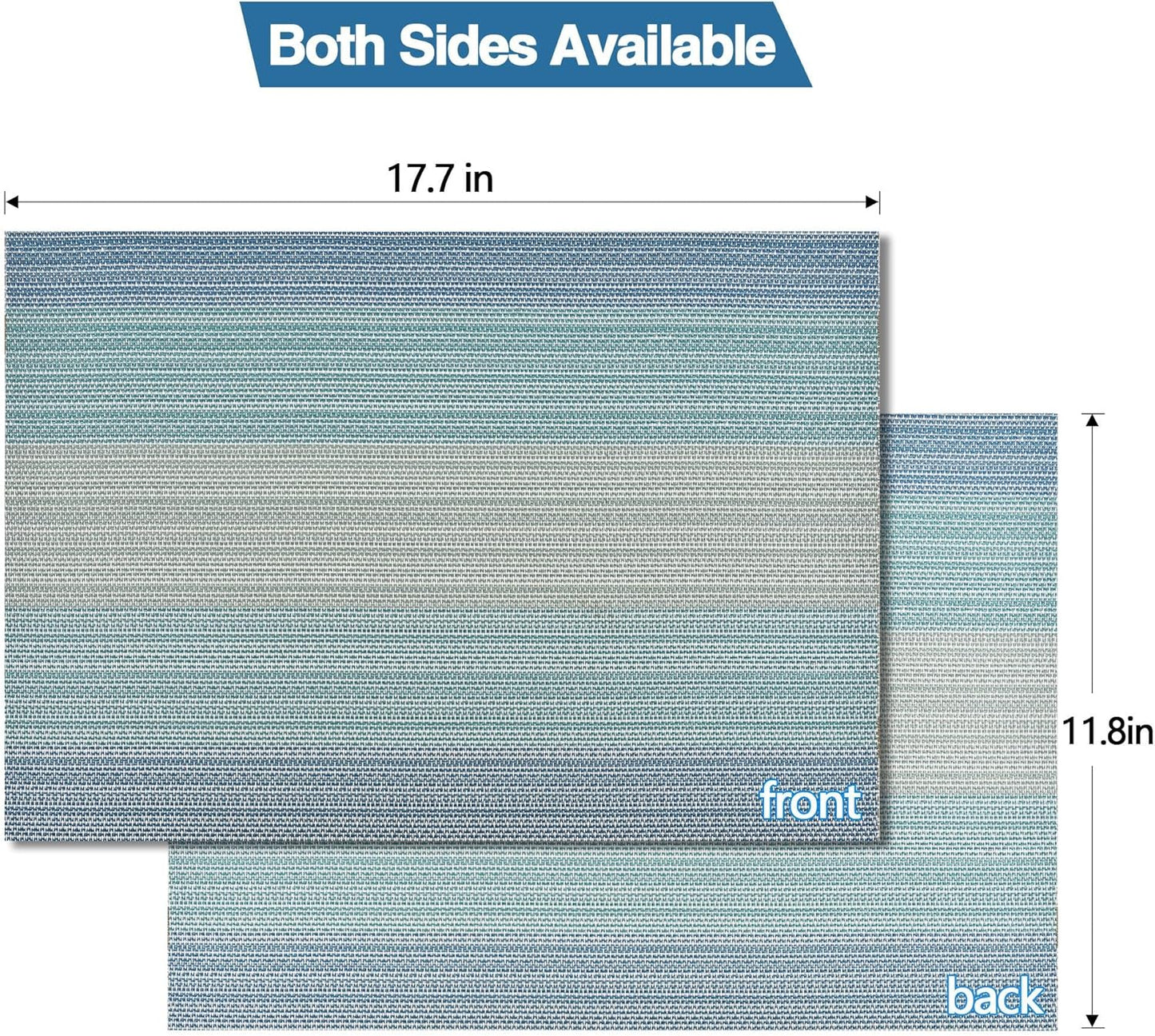 Placemats Set of 4 - Easy Clean Washable Vinyl Placemats - Wipeable Heat Resistant Table Mats for Dining Table - 17.7x11.8 Inch (4, Blue Gradient)