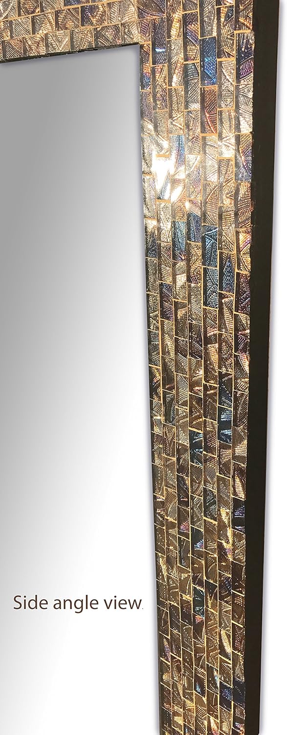 Multi-Colored & Gold, Luxe Mosaic Glass Framed Wall Mirror, Decorative Embossed Mosaic Rectangular Vanity Mirror/Accent Mirror (Large)