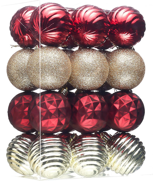 Valery Madelyn Christmas Ornaments Tree Decorations Set for Fall Halloween, 24ct Burgundy Red Gold Shatterproof Ball Ornaments, 2.36" Hanging Ornament Bulk for Xmas Holiday Party Decor