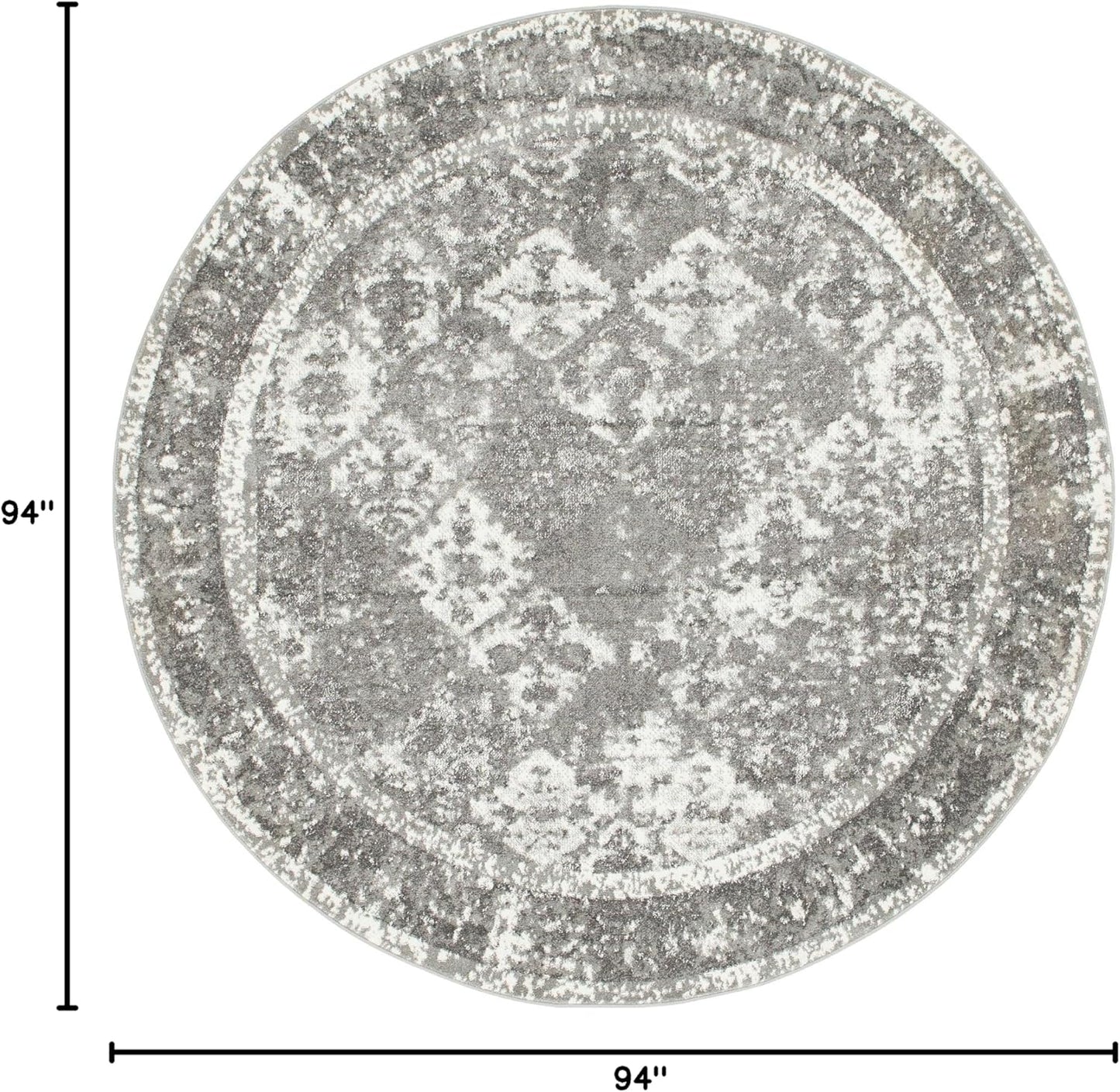 Unique Loom Rosso Collection Vintage, Traditional, Bohemian, Geometric, Distressed, Southwestern Area Rug, 8' 0" x 8' 0", Gray/Ivory